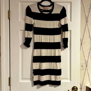Philosophy 3/4-Sleeve Sweater Dress, Black and White Stripes
